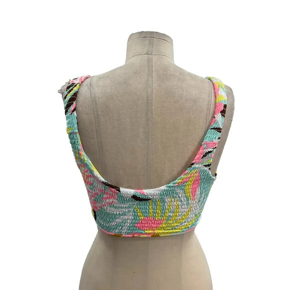 Maaji Smocked Twist Front Bikini Top Blue Palm Tree Tropical Print Size Medium - Picture 5 of 11